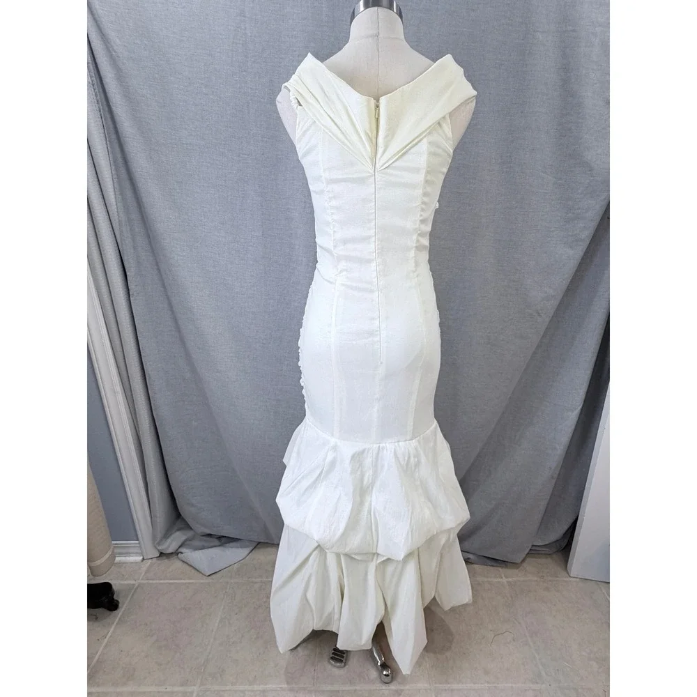 Vintage Jessica McClintock Ivory Ruched Mermaid Gown Rhinestone Brooch 10 - Picture 3 of 11